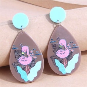 Korean Fashion Pink Bird Graffiti Design Bold Women Drop Wholesale Earrings