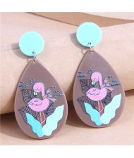 Korean Fashion Pink Bird Graffiti Design Bold Women Drop Wholesale Earrings