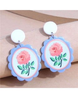 Rose Image Blue Retro Style Women Drop Wholesale Costume Earrings