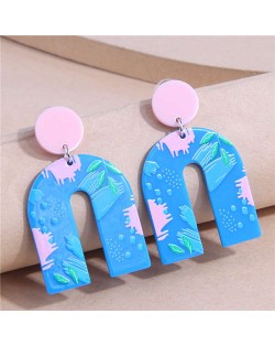 Summer Fashion Blue U-shaped Geometric Wholesale Women Costume Earrings