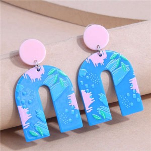 Summer Fashion Blue U-shaped Geometric Wholesale Women Costume Earrings