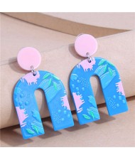 Summer Fashion Blue U-shaped Geometric Wholesale Women Costume Earrings