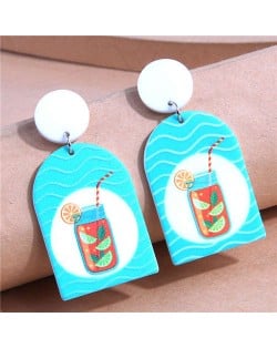 Summer Beach Fashion Blue Lemon Drink Geometric Wholesale Women Costume Earrings