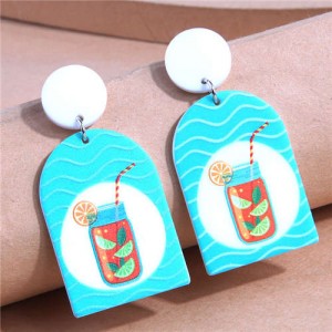 Summer Beach Fashion Blue Lemon Drink Geometric Wholesale Women Costume Earrings
