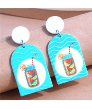 Summer Beach Fashion Blue Lemon Drink Geometric Wholesale Women Costume Earrings