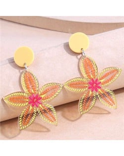 Simple Yellow and Pink Bauhinia Flower U.S. Summer High Fashion Women Wholesale Stud Earrings
