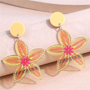 Simple Yellow and Pink Bauhinia Flower U.S. Summer High Fashion Women Wholesale Stud Earrings