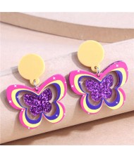 Korean Fashion Unique Hollow Design Popular Butterfly Women Wholesale Drop Earrings - Purple