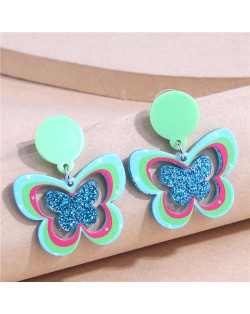 Korean Fashion Unique Hollow Design Popular Butterfly Women Wholesale Drop Earrings - Green