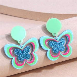 Korean Fashion Unique Hollow Design Popular Butterfly Women Wholesale Drop Earrings - Green
