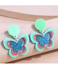 Korean Fashion Unique Hollow Design Popular Butterfly Women Wholesale Drop Earrings - Green