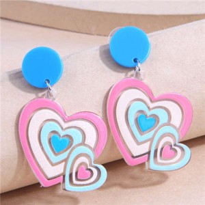 Heart-to-heart Design Women Fashion Costume Wholesale Drop Earrings - Blue and Pink