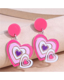 Heart-to-heart Design Women Fashion Costume Wholesale Drop Earrings - Purple and Pink