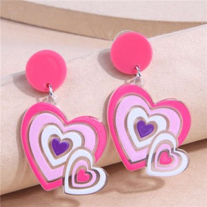 Heart-to-heart Design Women Fashion Costume Wholesale Drop Earrings - Purple and Pink