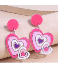 Heart-to-heart Design Women Fashion Costume Wholesale Drop Earrings - Purple and Pink