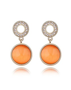 Pure Elegant Opal Inlaid Round Dangling Earrings - Orange