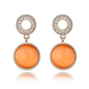 Pure Elegant Opal Inlaid Round Dangling Earrings - Orange