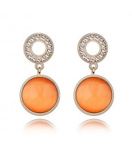 Pure Elegant Opal Inlaid Round Dangling Earrings - Orange