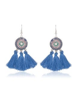 Sunflower Long Cotton Thread Tassel Scallop Boho Fashion Wholesale Earrings - Blue