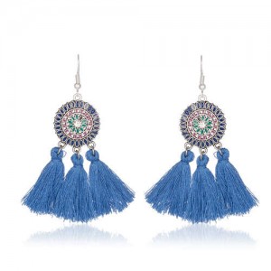 Sunflower Long Cotton Thread Tassel Scallop Boho Fashion Wholesale Earrings - Blue