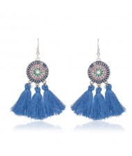 Sunflower Long Cotton Thread Tassel Scallop Boho Fashion Wholesale Earrings - Blue