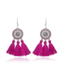 Sunflower Long Cotton Thread Tassel Scallop Boho Fashion Wholesale Earrings - Rose