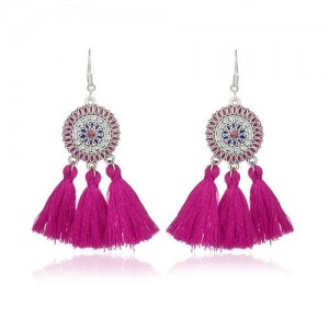 Sunflower Long Cotton Thread Tassel Scallop Boho Fashion Wholesale Earrings - Rose