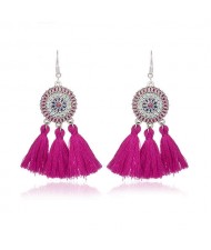 Sunflower Long Cotton Thread Tassel Scallop Boho Fashion Wholesale Earrings - Rose