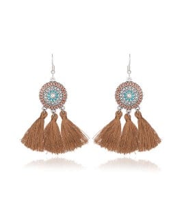 Sunflower Long Cotton Thread Tassel Scallop Boho Fashion Wholesale Earrings - Coffee