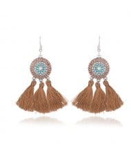 Sunflower Long Cotton Thread Tassel Scallop Boho Fashion Wholesale Earrings - Coffee