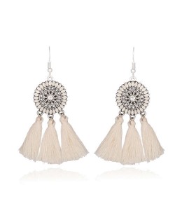 Sunflower Long Cotton Thread Tassel Scallop Boho Fashion Wholesale Earrings - White