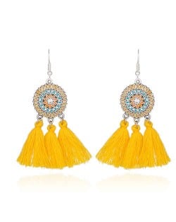 Sunflower Long Cotton Thread Tassel Scallop Boho Fashion Wholesale Earrings - Yellow