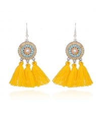 Sunflower Long Cotton Thread Tassel Scallop Boho Fashion Wholesale Earrings - Yellow