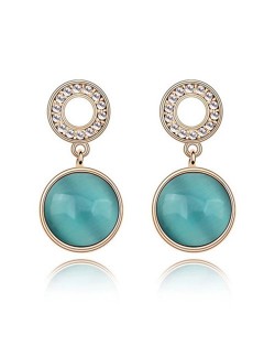 Pure Elegant Opal Inlaid Round Dangling Earrings - Blue