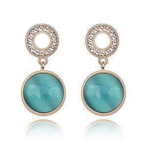 Pure Elegant Opal Inlaid Round Dangling Earrings - Blue