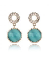 Pure Elegant Opal Inlaid Round Dangling Earrings - Blue