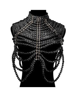 Super Hot Sales Multilayer Pearl Body Chains Bikini Decorative Necklace Wholesale Body Jewelry - Black