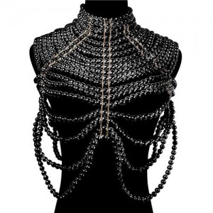 Super Hot Sales Multilayer Pearl Body Chains Bikini Decorative Necklace Wholesale Body Jewelry - Black
