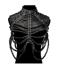 Super Hot Sales Multilayer Pearl Body Chains Bikini Decorative Necklace Wholesale Body Jewelry - Black