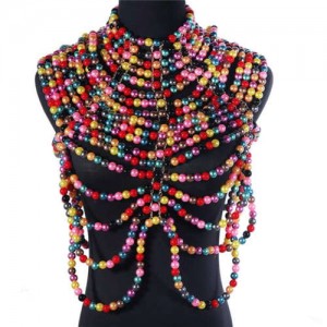 Super Hot Sales Multilayer Pearl Body Chains Bikini Decorative Necklace Wholesale Body Jewelry - Multicolor
