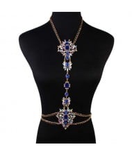 Luxurious Flower Design Fashionable Rhinestone Minimalist Body Chain Wholesale Women Body Jewelry - Blue