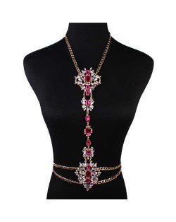 Luxurious Flower Design Fashionable Rhinestone Minimalist Body Chain Wholesale Women Body Jewelry - Rose