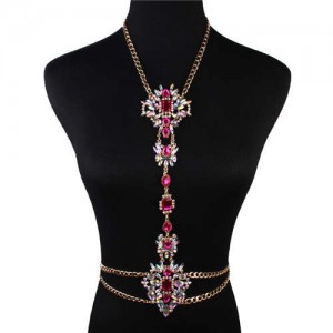 Luxurious Flower Design Fashionable Rhinestone Minimalist Body Chain Wholesale Women Body Jewelry - Rose