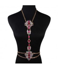 Luxurious Flower Design Fashionable Rhinestone Minimalist Body Chain Wholesale Women Body Jewelry - Rose