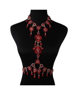 European and American Bold Fashion Luxury Rhinestone Waist Chain Women Summer Style Wholesale Body Chain Jewelry - Red