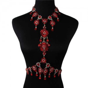 European and American Bold Fashion Luxury Rhinestone Waist Chain Women Summer Style Wholesale Body Chain Jewelry - Red