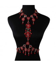 European and American Bold Fashion Luxury Rhinestone Waist Chain Women Summer Style Wholesale Body Chain Jewelry - Red