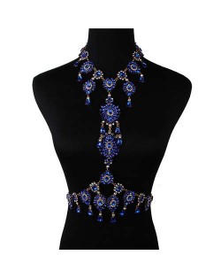 European and American Bold Fashion Luxury Rhinestone Waist Chain Women Summer Style Wholesale Body Chain Jewelry - Blue