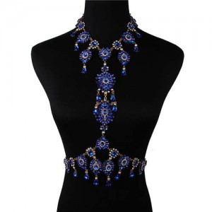 European and American Bold Fashion Luxury Rhinestone Waist Chain Women Summer Style Wholesale Body Chain Jewelry - Blue