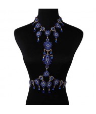 European and American Bold Fashion Luxury Rhinestone Waist Chain Women Summer Style Wholesale Body Chain Jewelry - Blue